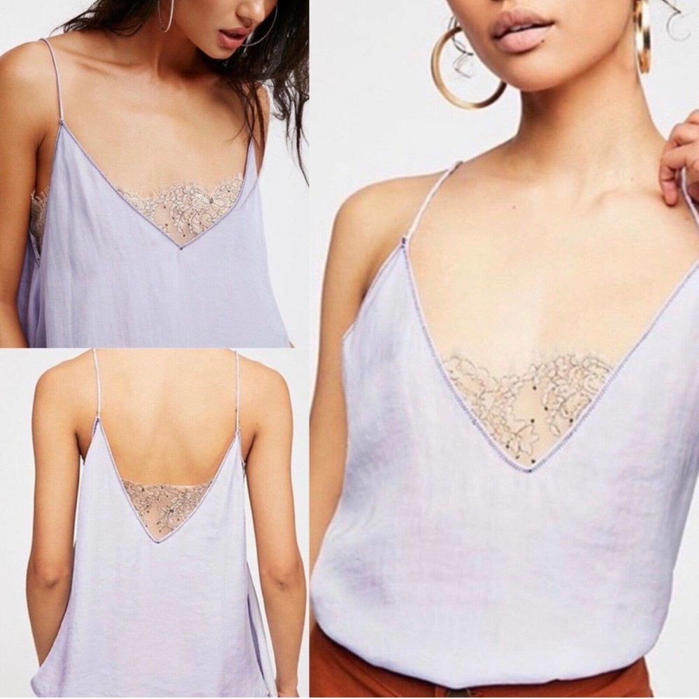 Free people intimately free lavender camisole with built in cream lace under